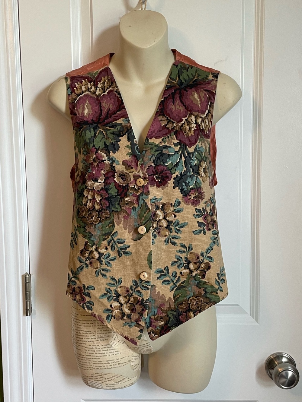 Vintage 90s Anxiety Tapestry Style Vest Floral Medium